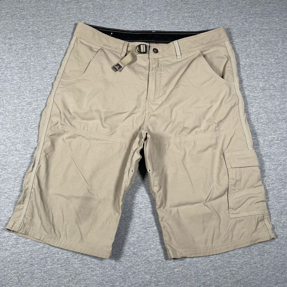 PrAna Cargo Shorts Mens XL 3Beige Belted Adjustable Pockets Hiking Outdoors